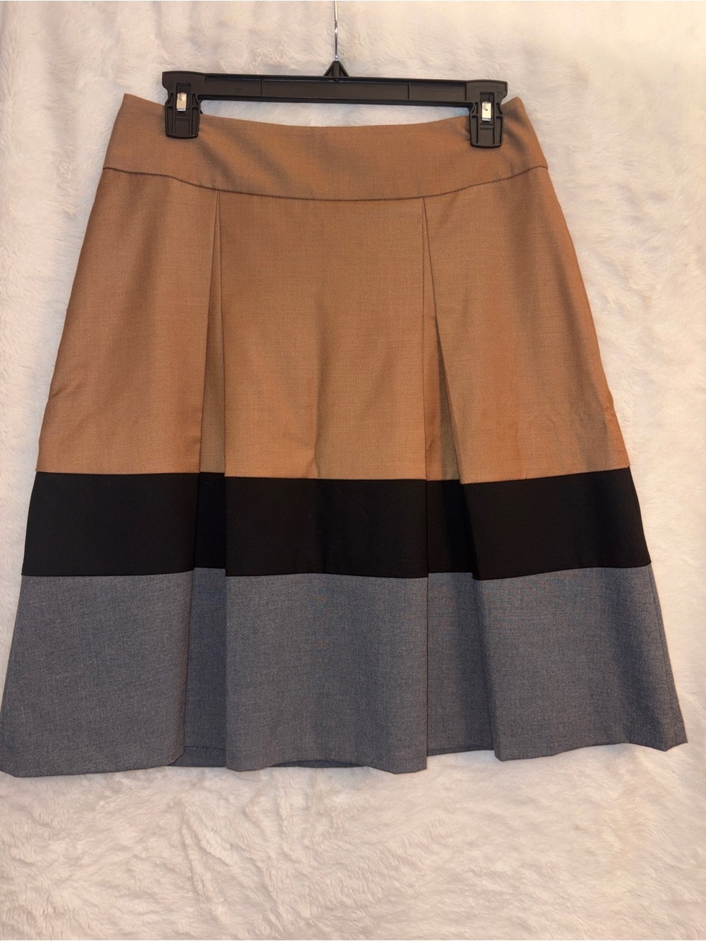 The Limited Colorblock Pleated A-Line Skirt in Tan, Black & Gray-Blue
